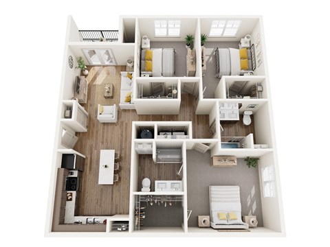 Floor plan for 3 beds, 2 baths, 1525 sqft
